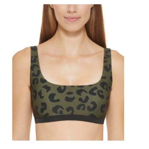 Multilisting DKNY BLOCK LEOPARD MOSS GREEN Leopard-Print Bikini Swim Top NWT - Picture 1 of 3